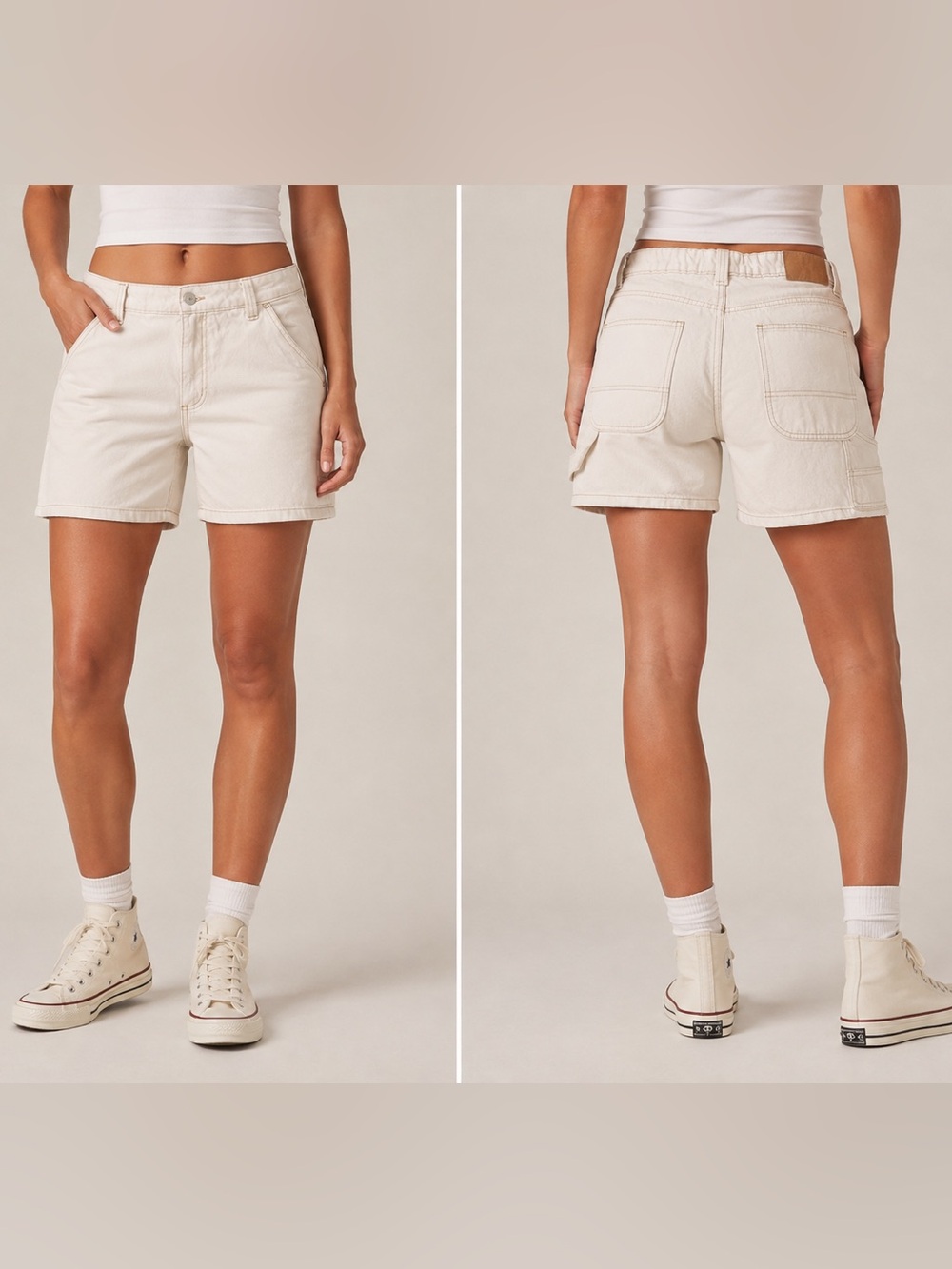 Cotton On Cream Carpenter Denim Short Women’s Size 8 High Rise Pockets Utility